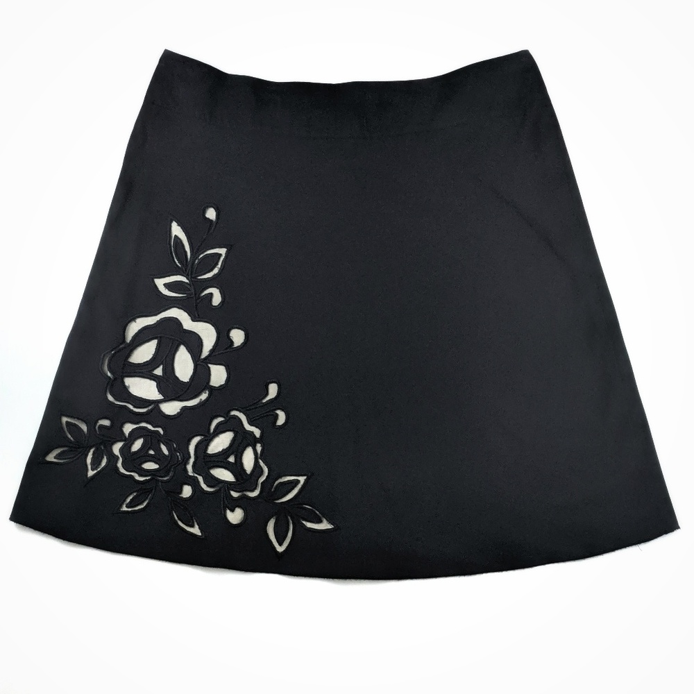 Express Black Cutout Embroidered Floral Skirt 12